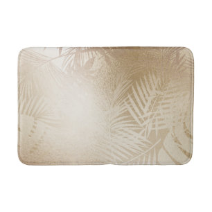 Golden Shine Botanical Tropical Palm Tree Leaves Bath Mat