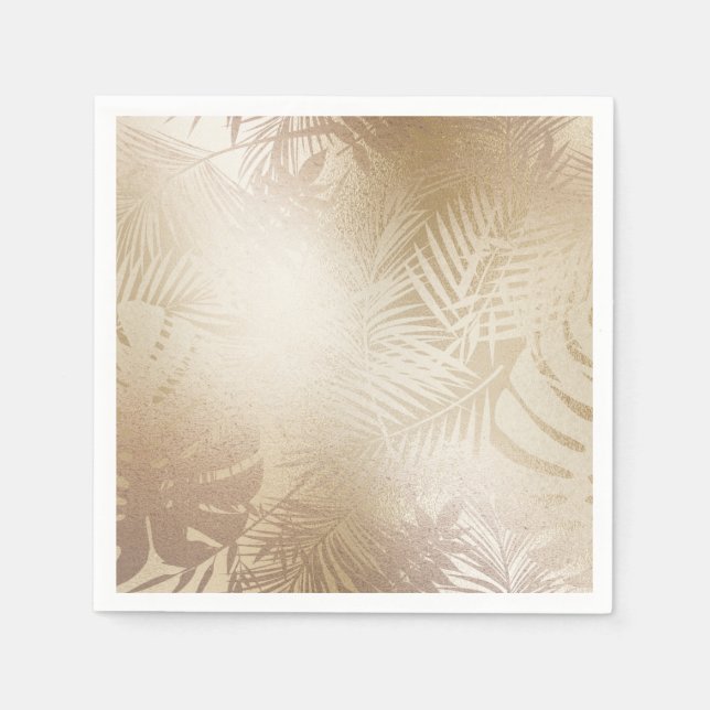 Golden Shine Botanical Tropical Palm Tree Leaves Napkin (Front)