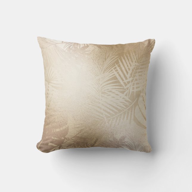 Golden Shine Botanical Tropical Palm Tree Leaves Throw Pillow (Front)