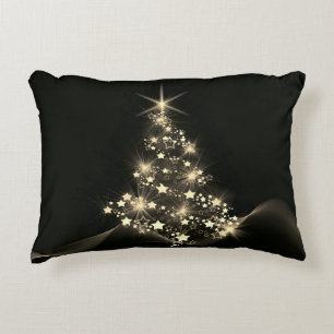 Golden Shine of Stars on Christmas Tree Dark  Accent Pillow
