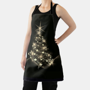 Golden Shine of Stars on Christmas Tree Dark  Apron