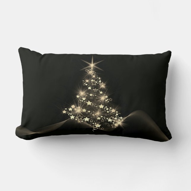 Golden Shine of Stars on Christmas Tree Dark  Lumbar Pillow (Front)