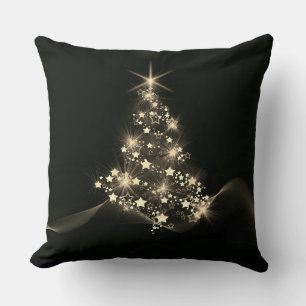 Golden Shine of Stars on Christmas Tree Dark  Throw Pillow