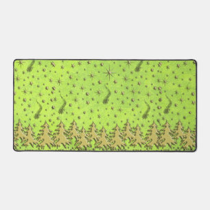 Golden shiny Christmas tree on Stars green Sky Desk Mat