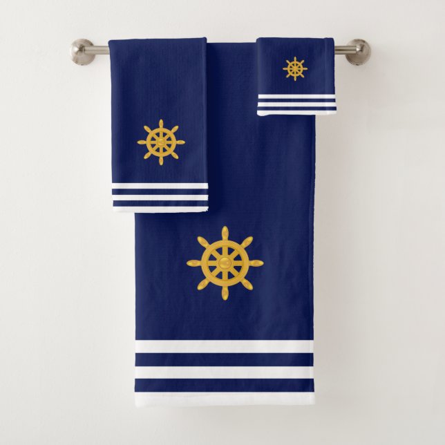 Golden Ship Wheel & Stripes sur Navy Blue (En situation)