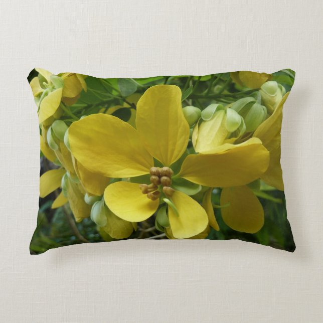 Golden Shower Tree Tropical Yellow Floral Accent Pillow (Front)
