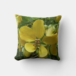 Golden Shower Tree Tropical Yellow Floral Throw Pillow