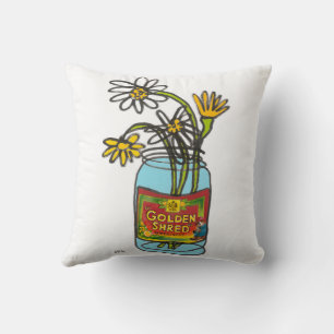 Golden shred marmalade jar with flowers in water throw pillow