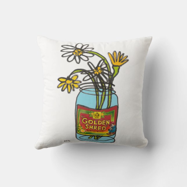 Golden shred marmalade jar with flowers in water throw pillow (Back)