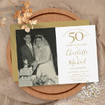 Golden Signature 50th Wedding Anniversary Photo Invitation<br><div class="desc">Featuring golden script signature names. Personalize with your special fifty years golden anniversary information in chic gold lettering and special photo. Designed by Thisisnotme©</div>