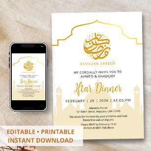 Golden Silhouette Mosque Ramadan Iftar Invitation