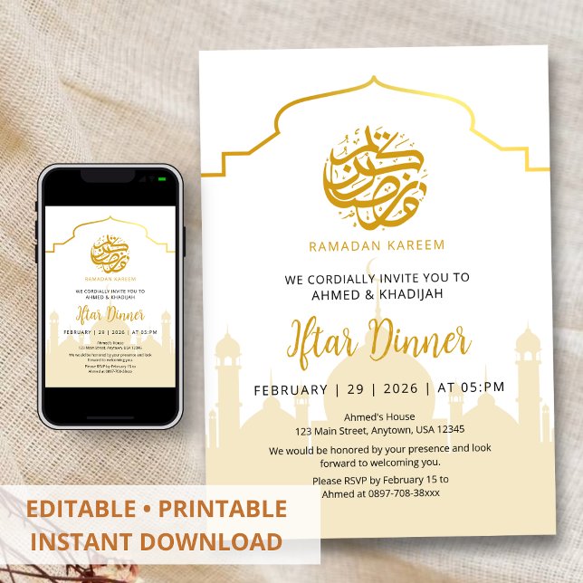 Golden Silhouette Mosque Ramadan Iftar Invitation (Creator Uploaded)