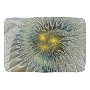 Golden Silver Flower Fantasy abstract Fractal Art Bath Mat