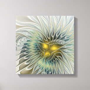 Golden Silver Flower Fantasy abstract Fractal Art Canvas Print