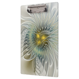 Golden Silver Flower Fantasy abstract Fractal Art Clipboard