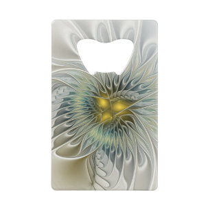 Golden Silver Flower Fantasy Abstract Fractal Art Credit Card Bottle Opener