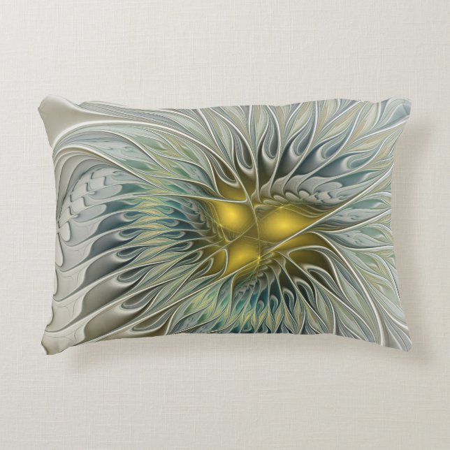 Golden Silver Flower Fantasy abstract Fractal Art Decorative Pillow (Front)