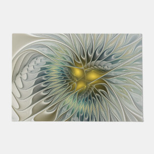 Golden Silver Flower Fantasy abstract Fractal Art Doormat