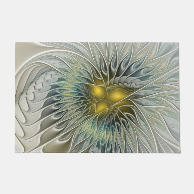 Golden Silver Flower Fantasy abstract Fractal Art Doormat (Front)