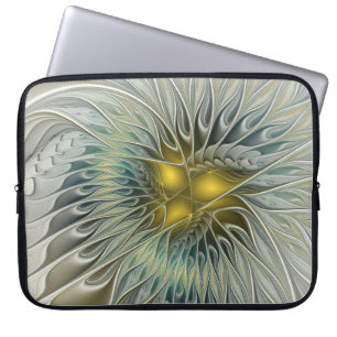 Golden Silver Flower Fantasy abstract Fractal Art Laptop Sleeve