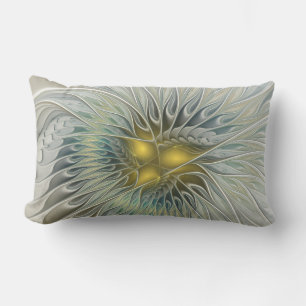 Golden Silver Flower Fantasy abstract Fractal Art Lumbar Pillow