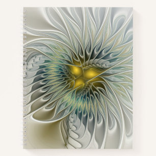 Golden Silver Flower Fantasy Abstract Fractal Art Notebook