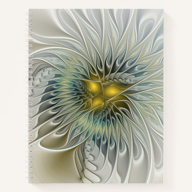 Golden Silver Flower Fantasy Abstract Fractal Art Notebook (Front)