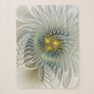 Golden Silver Flower Fantasy abstract Fractal Art Sherpa Blanket