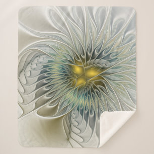 Golden Silver Flower Fantasy abstract Fractal Art Sherpa Blanket