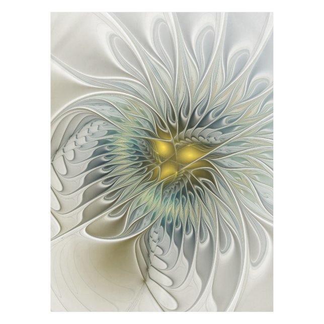 Golden Silver Flower Fantasy abstract Fractal Art Tablecloth (Front)