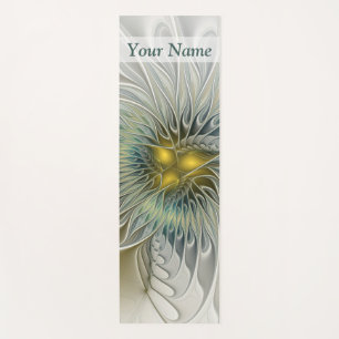 Golden Silver Flower Fantasy Abstract Fractal Name Yoga Mat
