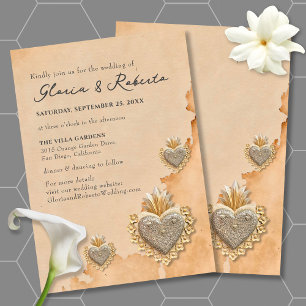 Golden Silver Milagros Heart Mexican Wedding Invitation