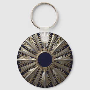 Golden Silver Ornate Starburst Keychain