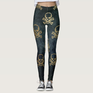 Golden skull and crossbones Halloween pattern Leggings