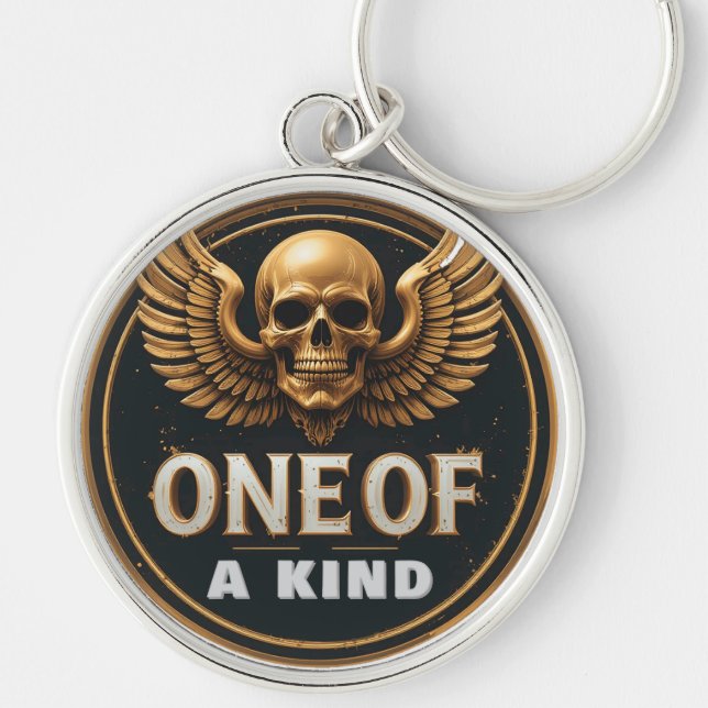 Golden Skull and Wings Design Keychain (Front)
