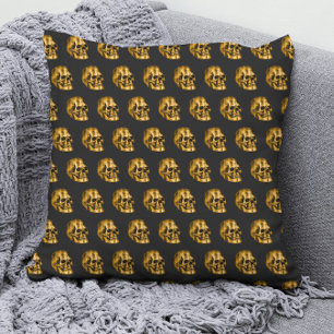 Golden Skull Cool Luxury Black Gothic Halloween Throw Pillow