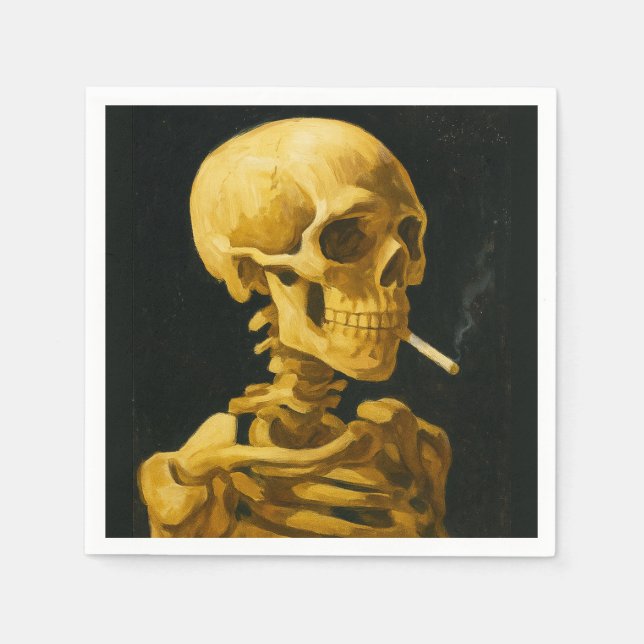 Golden Skull Smoking – Unique Van Gogh Inspired Napkin (Front)