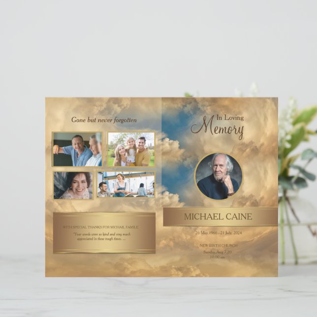Golden Sky Funeral Program Template (Standing Front)