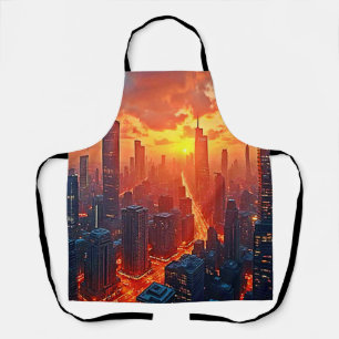 Golden Skyline: Radiant City Sunset Art Apron