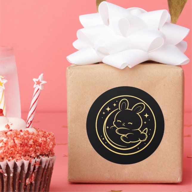 Golden Sleeping Bunny Moon Sticker (Party)