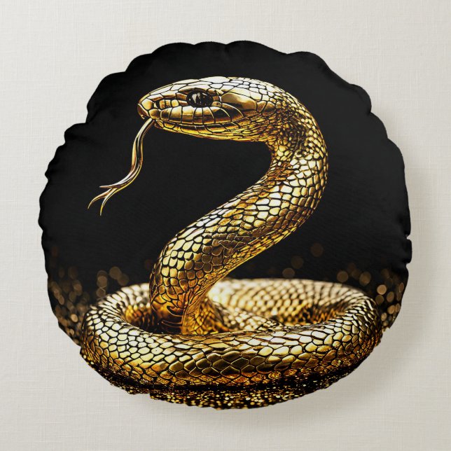 🐍 Golden Snake Mystical Round Decor Pillow ✨ (Front)