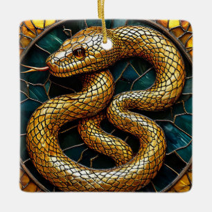 Golden snake stained glass ceramic ornament
