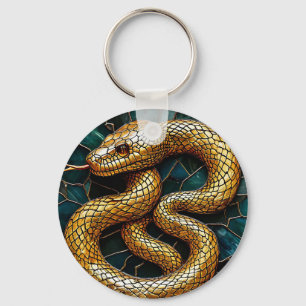 🐍💛 Golden Snake Stained Glass Charm ✨🔑 Keychain