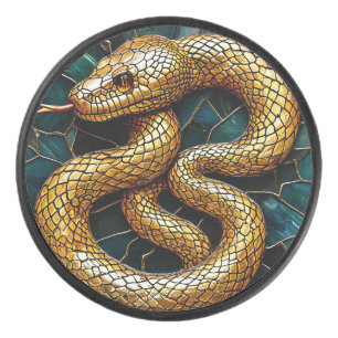 Golden snake stained glass hockey puck