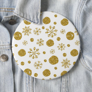 Golden Snow Flakes 1 6 Inch Round Button