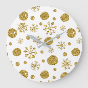 Golden Snow Flakes 1 Large Clock