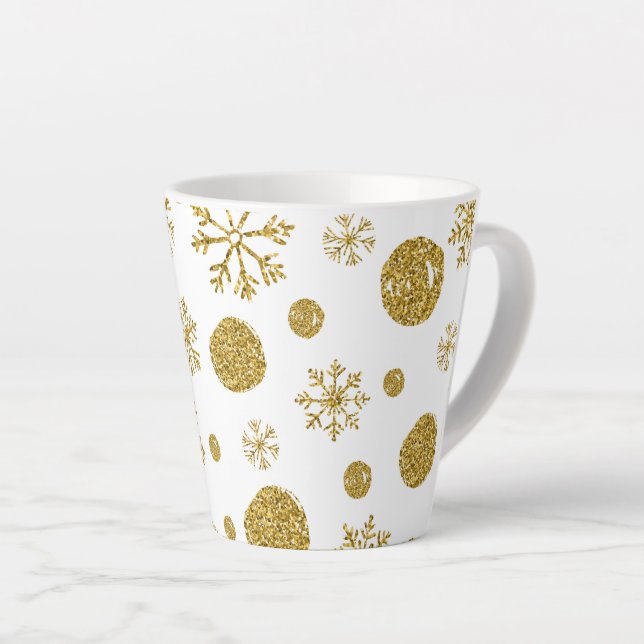Golden Snow Flakes 1 Latte Mug (Right Angle)