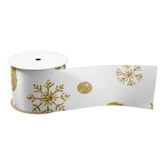Golden Snow Flakes 1 Satin Ribbon (Spool)