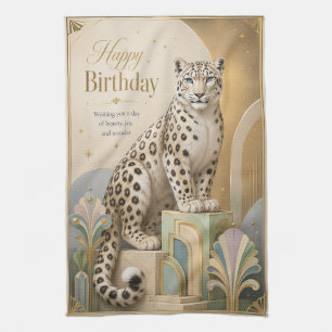 Golden Snow Leopard Birthday Elegance Kitchen Towel