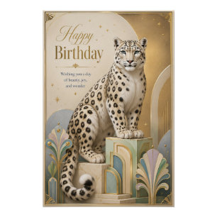 Golden Snow Leopard Birthday Elegance Poster